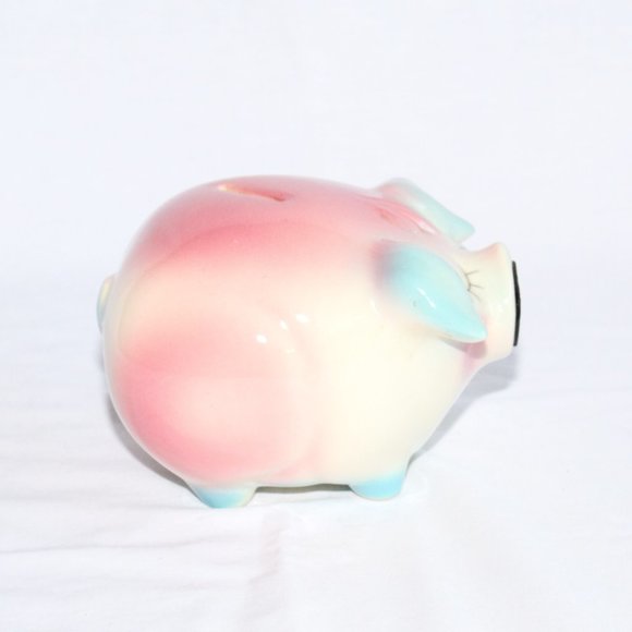 Vintage 1957 Hull Pottery Corky Pig Pink/Blue Piggy Bank - Picture 5 of 9